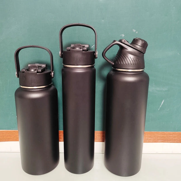 32oz 40oz Stainless Steel Water Bottle Double Wall Insulated Wide Mouth Water Bottle With 3 Lids